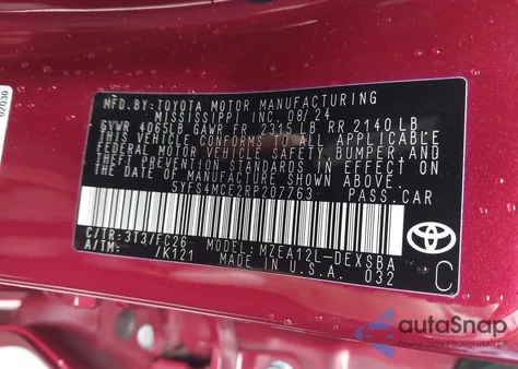 2024 Toyota Corolla Se z USA, uszkodzony, nr VIN 5YFS4MCE2RP207763